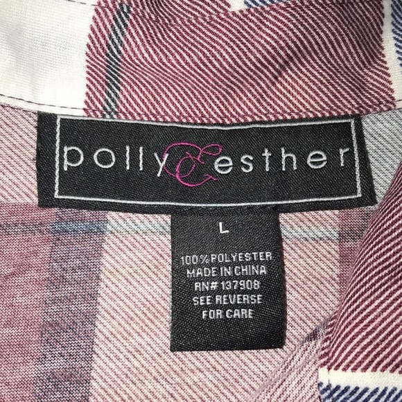 POLLY & ESTHER RED MULTI PLAID BUTTON CLOSE POCKETS LARGE - Picture 3 of 3